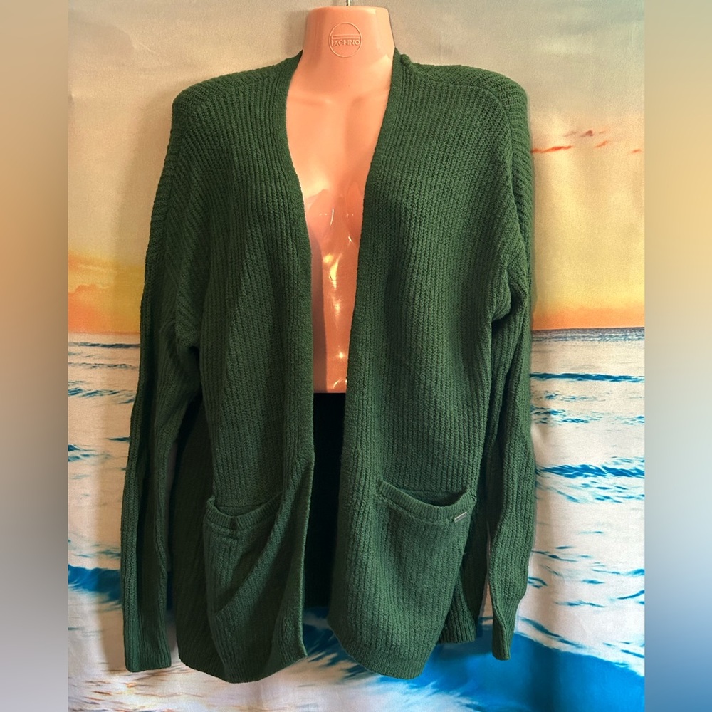 Hollister California Women's Open-Front Green Knit Cardigan Sweater XS